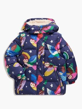 Kids' Owl Print 2-in-1 Puffer Jacket Owl Print Puffer Jacket - Colorful Birds